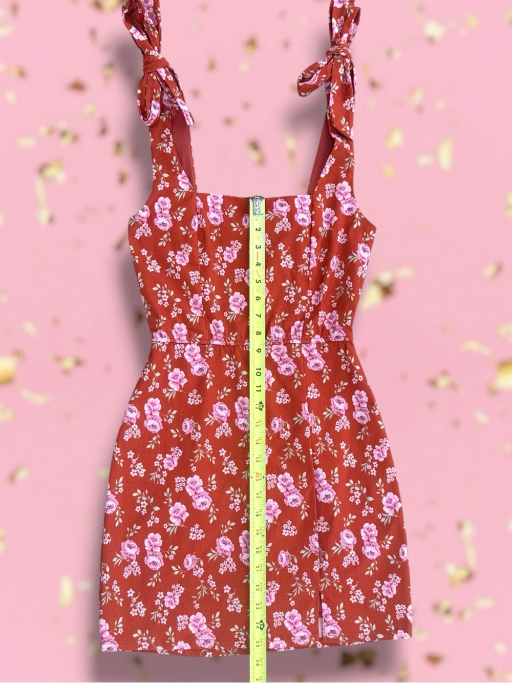 ✨Altar’d State✨Burnt Orange Mini sun dress with pink rose print. - Picture 8 of 8